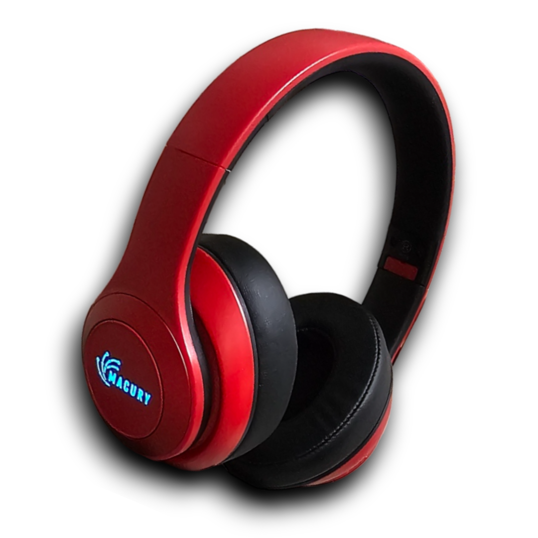 Macury Bluetooth Headphone | Over Ear | Foldable | Adjustable | 7 Colors Glowing Led Light | Noise Cancelling | HiFi Sound Quality | HD Microphone | Long Battery Life (Red)
