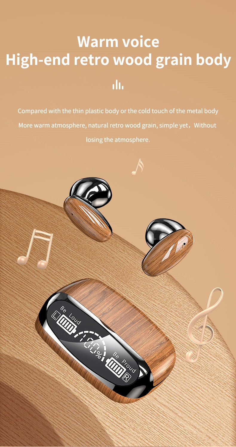Macury Wooden Style Luxury Bluetooth 5.2 Wireless EarBud | Led Display | True Wireless Stereo Sound | Water Proof | Smart Touch | Power Bank